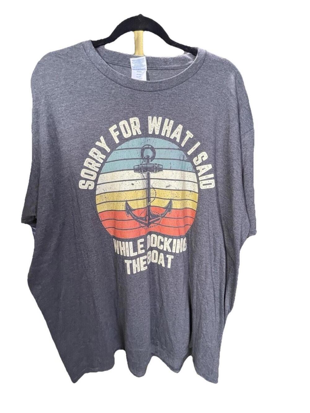Port & Co Men’s Gray T-Shirt "Sorry for What I Said While Docking The BOAT"
